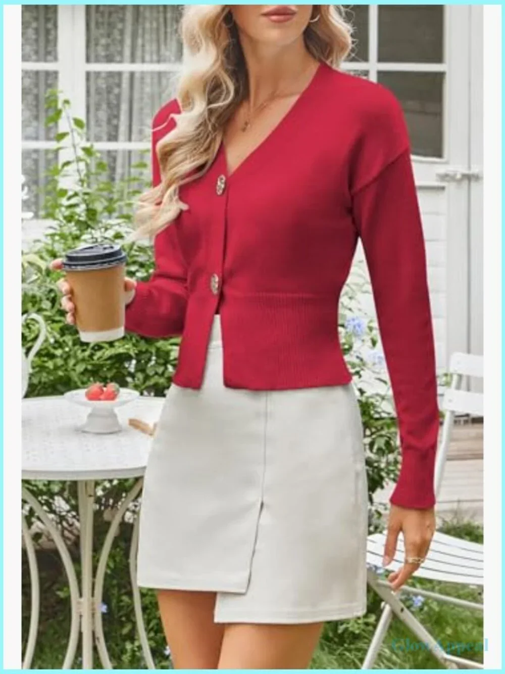 Lightweight Cropped Cardigan V-Neck Button Down Knit Sweater Office Casual
